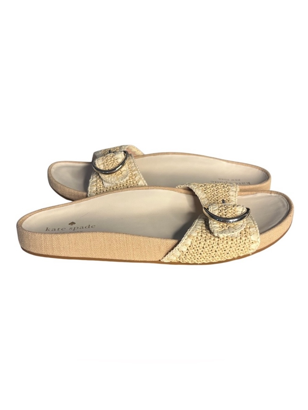 KATE SPADE Della Slide Sandals Raffia Straw Rubber Outsole In Box Size 10 B